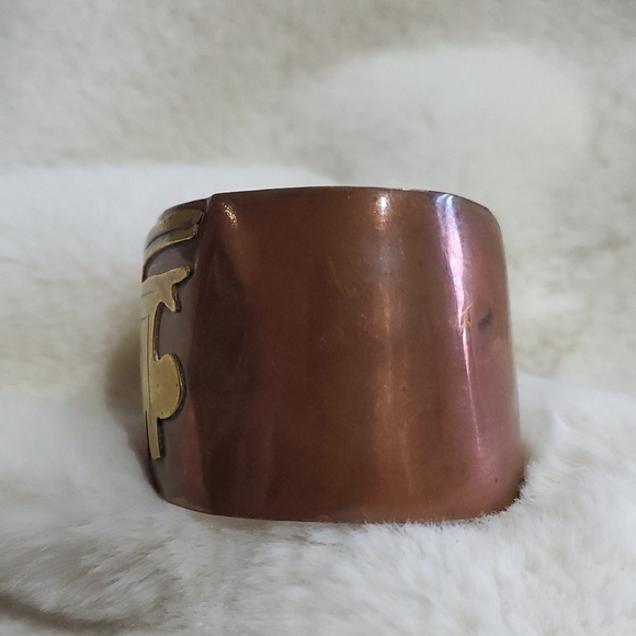 Tribal Copper and Gold Cuff Bracelet With Indigenous Face Boho Chic City Girl - Picture 2 of 8